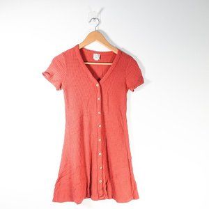 Sweater Dress Size XS Red Mini V Neck Knit Button Down Waffle Casual PAPER CRANE